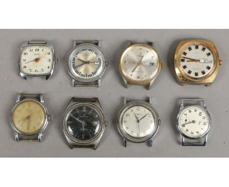 Eight gents vintage watch heads including Timex, Corona and services etc.