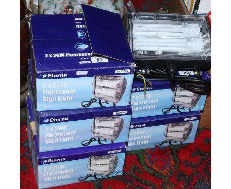 Five new and boxed Eterna fluorescent black sign light fittings.