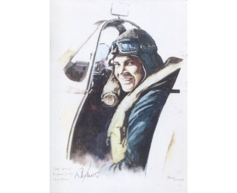 Battle of Britain. 8x12 inch print signed by 64 &amp; 19 Squadron Battle of Britain pilot Officer Richard Jones. Good Conditi