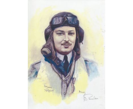 Battle of Britain. 8x12 inch print signed by veteran Battle of Britain pilot Wing Commander John Freeborn. Good Condition. Al