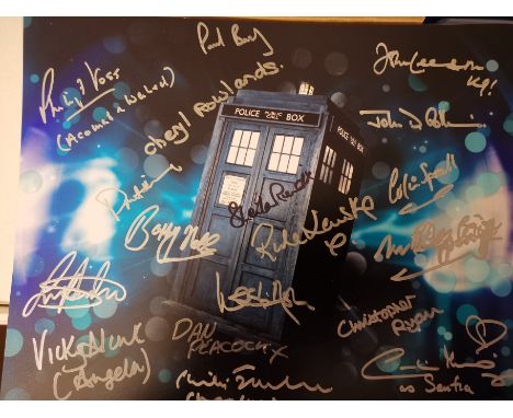 Doctor Who Cast Signed 14x11 inch photo signed by EIGHTEEN actors who have appeared in the series. A few have also added thei