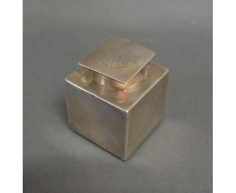 A Chinese Silver Inkwell of Square Form, maker's mark WH