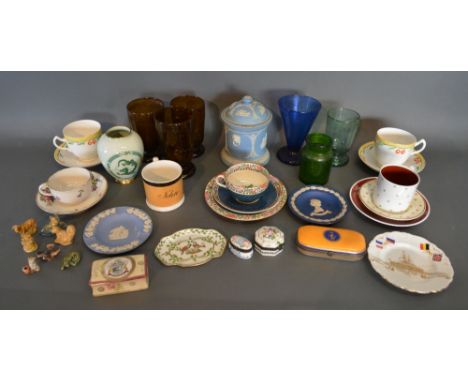 A Wedgwood Jasper Ware Jar and Cover, together with a collection of other ceramics to include a Royal Worcester cup and sauce