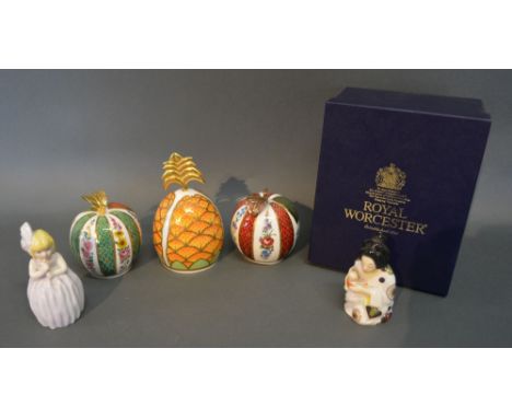 A Royal Worcester Candle Snuffer 'Japanese Girl' together with another similar 'Hush' and three Royal Worcester candle snuffe
