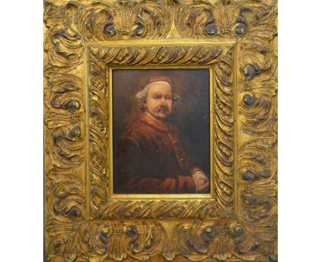 Half Length Portrait of Rembrandt, oil on board within gilded frame, 24 x 18 cms