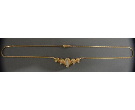 A 9ct. Gold Diamond and Opal Set Pendant Necklace with Gold Chain