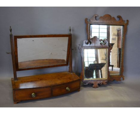 A Walnut Chippendale Style Rectangular Wall Mirror, together with another similar smaller and a 19th Century bow fronted dres