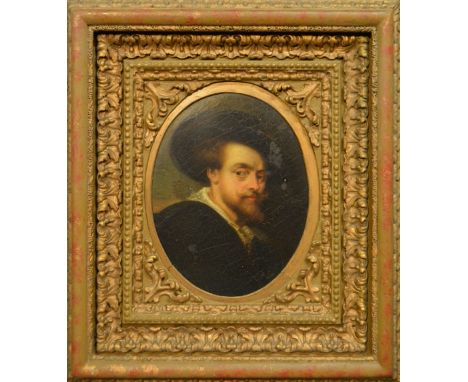 An Oval Portrait of Peter Paul Rubens, oil on panel, 21 x 16 cms, within Florentine gilded frame