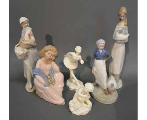 A Royal Worcester Figurine 'Soubrette' together with five other figurines to include Lladro, Royal Copenhagen and others