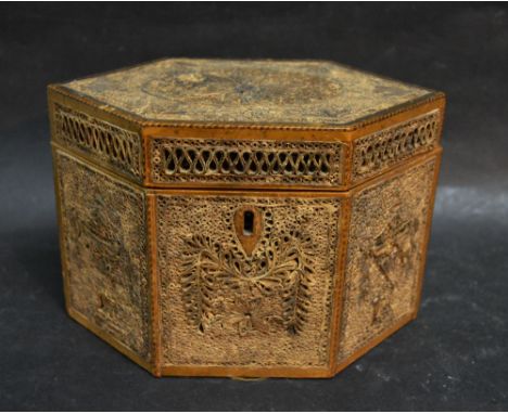 A George III Rolled Paper Hexagonal Tea Caddy