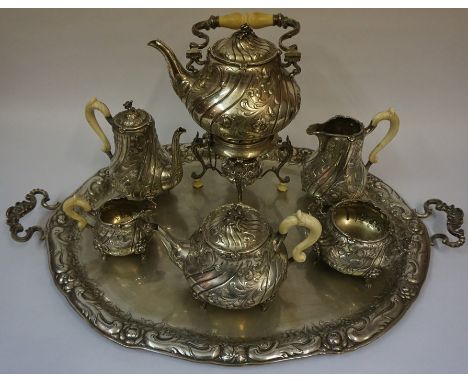 An Austro-Hungarian Seven Piece Silver Tea and Coffee Set, circa late 19th / early 20th century, Having hallmarks for Austria