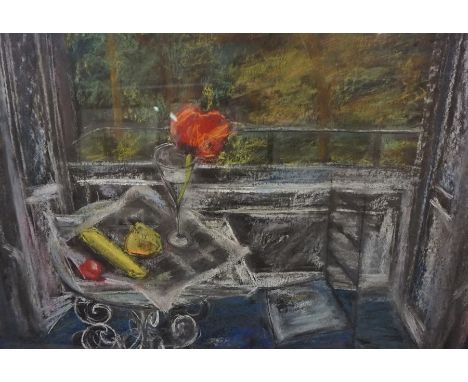 Jean M Ford "Poppy in a Glass" Pastel, 52cm x 77cm, label to verso, framed