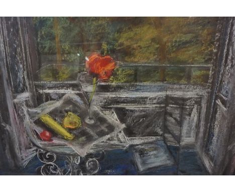 Jean M Ford "Poppy in a Glass" Pastel, 52cm x 77cm, label to verso, framed