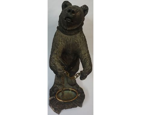 A Victorian Plaster Bear Stick Stand, In the Black Forest Style, In upright pose, with chain, 93cm high 