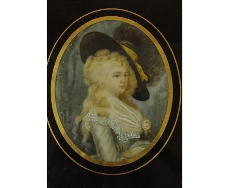 "Portrait of a Female" Miniature Watercolour on Ivory, circa 18th century, Indistinctly signed Berval, 6cm diameter, within a