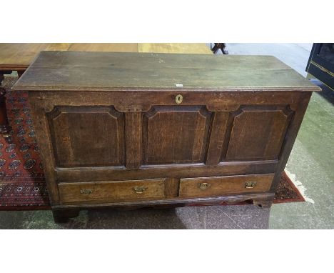 An Oak Dower Chest, circa 18th century, Having a hinged top above two drawers to base, raised on bracket feet, 87cm high, 150