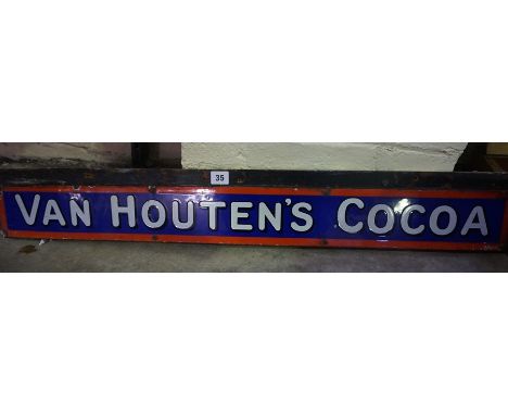 An Enamel Advertising Sign for Van Houten,s Cocoa, circa early 20th century, 10cm high, 96cm wide, raised on a wood backing, 