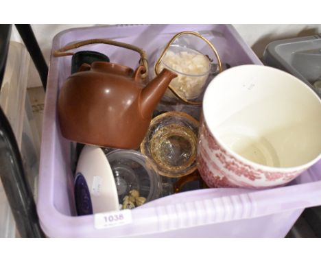A selection of clear cut and pressed glass wares and a ceramic planter by Wedgwood