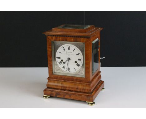 19th century satinwood mantel clock by Arnold, 84 Strand, London, No.514, with white enamelled dial with Roman numerals withi