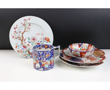 Selection of oriental China to include a hand painted wave edge bowl, blossom tree and flowers pattern plate, diameter 23cm, 