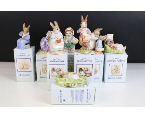 Selection of eight Royal Albert 'The World of Beatrix Potter' figurines (boxed) to include Mrs Rabbit Cooking, Peter Postbag,