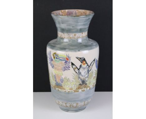 Cobridge stoneware 'Wallybird' vase by Andrew Hull, with incised decoration, trial piece dated 14.8.03, various impressed and