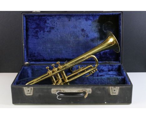 Trumpet etched B&amp;M Champion with mother of pearl inlaid push buttons, in lined hard case