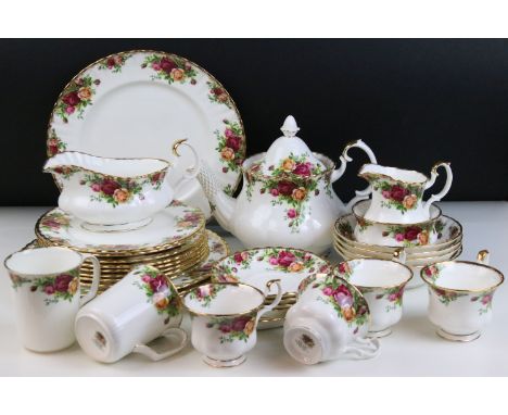 Selection of Royal Albert 'Old Country Roses' to include teapot, milk jug, sauce boat and stand, sugar bowl, four bowls, four