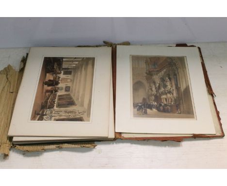 Haghe's Sketches - a Victorian folio filled with 23 lithograph prints including a wide variety of mostly church and secular b