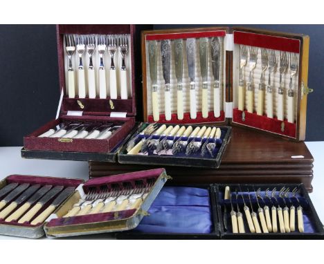 Two canteens and a collection of boxed silver plate cutlery 