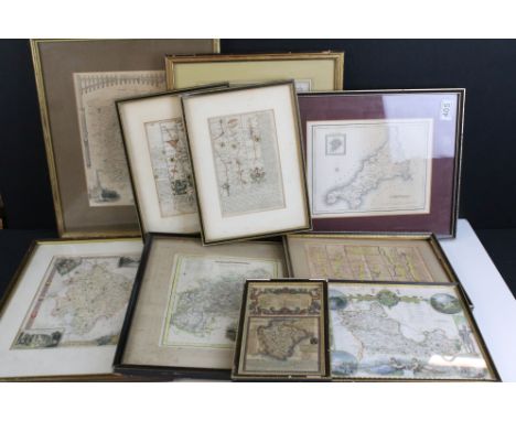 Group of 19th Century framed and glazed maps to include Cornwall, Wiltshire and Gloucestershire engraved for Lewis's topograp