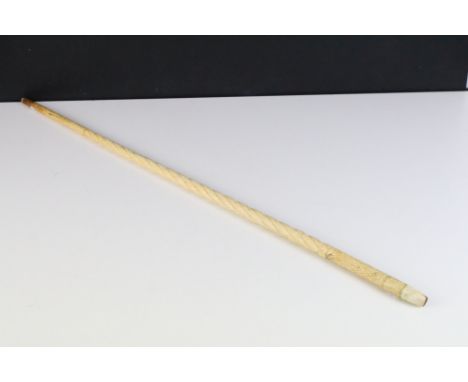 An antique narwhal horn walking cane, pre 1947, measures approx 78cm in length, CITIES Ref No.609309/1