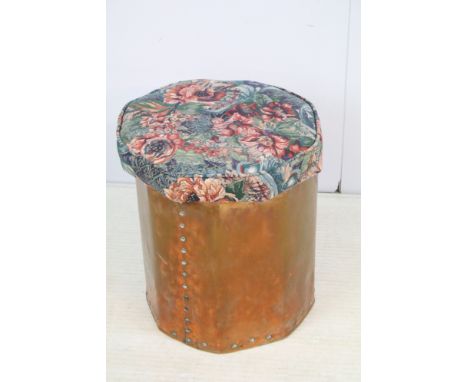 Cooper log basket with stud rivet detail and padded upholstered seat, H 40cm,