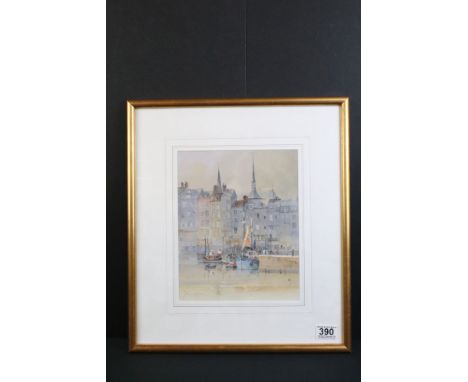 David Howell (British, b. 1939), Honfleur - France, watercolour, signed in pencil lower left, titled on label verso for Exhib