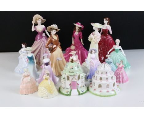 Large collection of Coalport lady figurines to include The Wedding Chapel, Anniversary Cottage, Penelope Ann, Shelley, Debuta