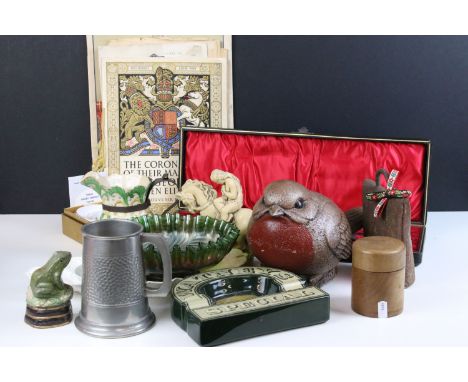 Large assortment of mixed items to include antler handles carving set, King George VI &amp; Queen Elizabeth Coronation souven