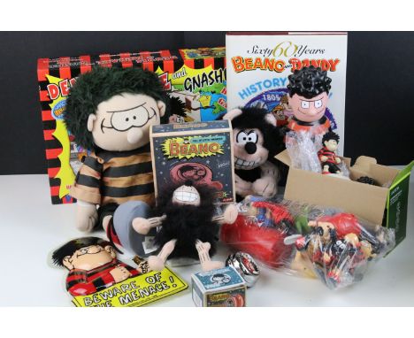 Collection of Beano Dennis the Menace and Gnasher memorabilia to include plush toys, Robert Harropp figurines ' Menaces for e