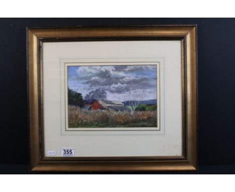 A J Mayhew (British), scenic Cumbrian view with farmhouse and hills under cloudy skies, gouache / pastel, signed lower right,