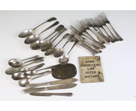 A collection of vintage silver plated cutlery to include Railway carriage / dining car examples together with two railway rel