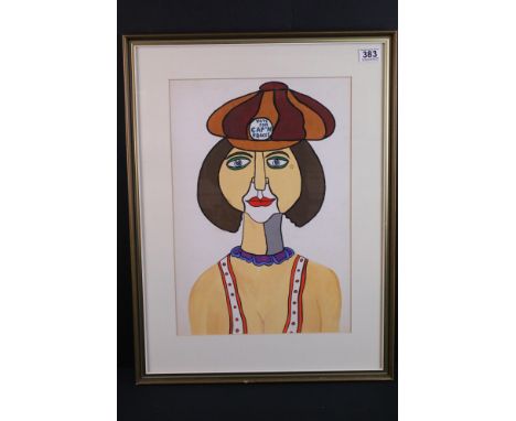 Modern school, a caricature portrait of woman in braces and cap inscribed vote for Capn Braces, gouache, title inscribed vers