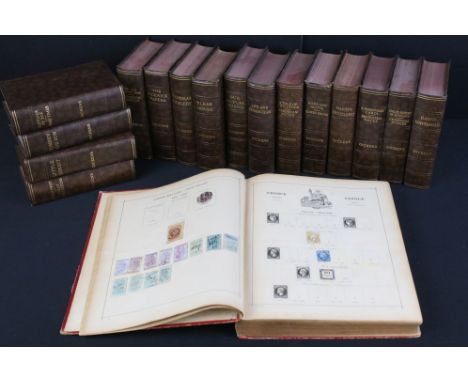 Collection of world and commonwealth stamps contained within an early 20th Century illustrated postage stamp album together w