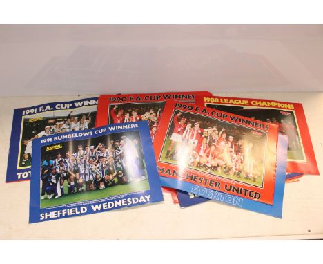 Collection of 1990s Football Monthly cup winners posters covering a wide range of teams and cups including Tottenham Hotspur,