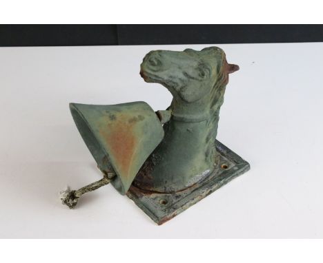 Cast metal horse head traditional door bell on rectangular back base 