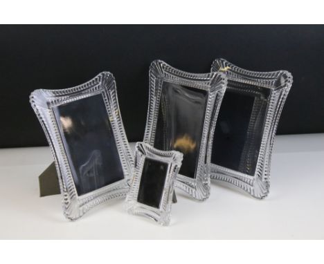 Collection of four Waterford crystal Wellesley pattern picture frames, smallest H 12cm, W 9.5cm, tallest H 22cm, W 17cm