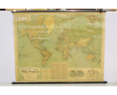 Nightingale's New Library &amp; Route Chart of The World Mercator's Projection by G W Bacon &amp; Co Ltd scroll style map wit