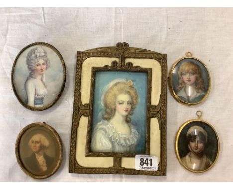 BRASS FRAME VINTAGE PHOTO OF LADY &amp; 4 MINIATURES