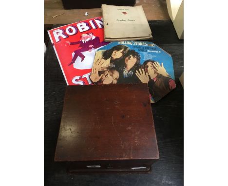 1 BBC WOODEN CASE, CUNARD LINE CRUISE NEWS BOOKLET, ROLLING STONES THROUGH THE PAST DARKLY VOL.2 &amp; A ROBIN REPRODUCTION S