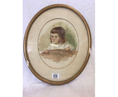 OVAL WATERCOLOUR PORTRAIT OF A LITTLE BOY, CHRISTOPHER WILLIAM KENT, SIGNED WITH INITIALS AND DATED JULY 1903.  FURTHER DETAI
