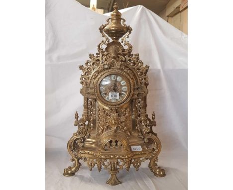 LARGE ORNATE BRASS CAST MANTLE CLOCK