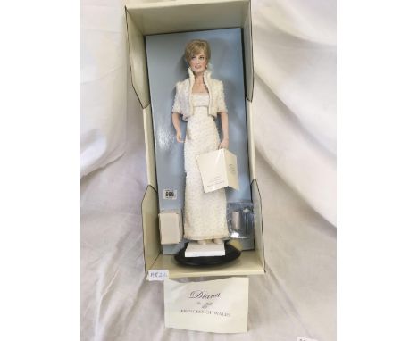 FRANKLIN MINT 'THE DIANA' PRINCESS OF WALES PORCELAIN PORTRAIT DOLL, NEW IN BOX